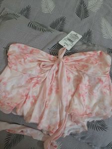 Pink Floral Strapless Bow Top