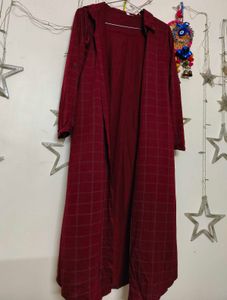 Maroon Checked Long Shrug
