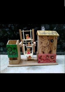 Wooden Teddy Bear Pen Holder with Ferris Wheel