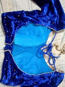 Blue Velvet Embellished Blouse