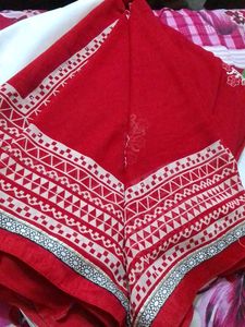 White Bordered Red Embroidered Saree
