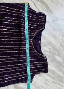 Elegant Purple Kurta Set with Silver Stripes