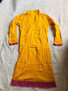 Vibrant Yellow Kurta with Pink Embroidery