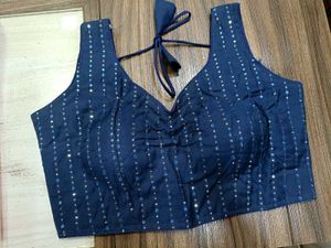 Sparkling Navy Blue Sequined Blouse
