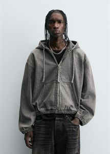Zara washed Denim Zip-Up Hoodie m size