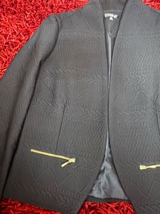 Textured Black Blazer with Gold Zippers