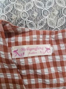 Red Checkered Puff Sleeve Dress