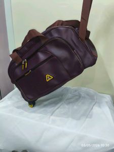 Premium Brown Leather Trolley Duffle Bag with Whee