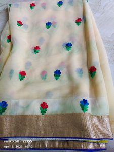 Cream & Lemon Yellow Saree