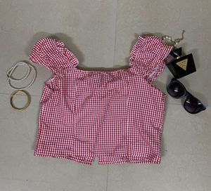 Red Gingham Tie-Front Top