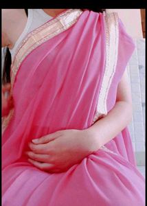 Elegant Pink Saree with Golden Border