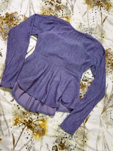 korean Stylish Purple Textured Peplum Top