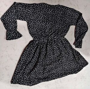 Black &amp; White Print Mini Dress