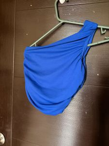 Vibrant Blue One-Shoulder Ruched Top