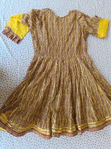 Yellow Printed Anarkali Kurta