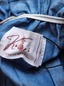 Smocked Off-Shoulder Denim Top