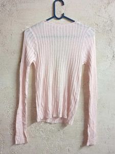 Light Pink Ribbed Button-Up Cardigan