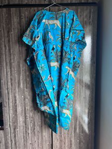 Vibrant Blue Kaftan with Animal Print