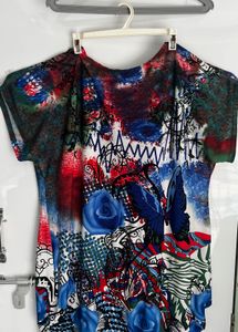 Vibrant Butterfly &amp; Rose Print Top