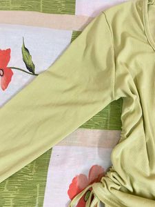 Lime Green Ruched Long Sleeve Top