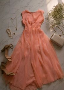 Elegant Peach Flowy Dress