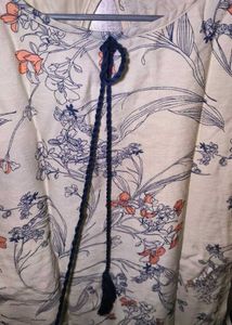 Floral Print Tassel Tie Neck Kurti Top