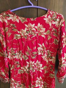 Pink Floral long Kurta with pant