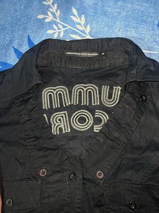 Black Button-Up Shirt with Graphic Print