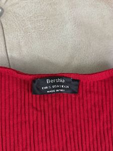 Red Ribbed Long Sleeve Top