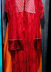 Elegant Red Embroidered Stitchable Gown