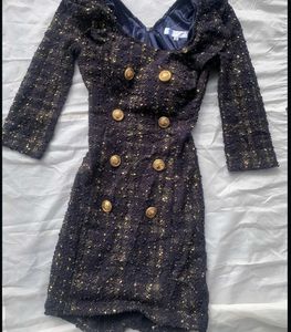 Elegant Tweed Dress with Gold Buttons