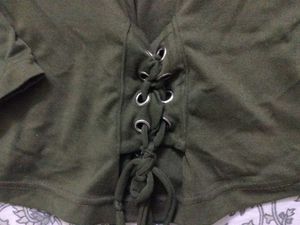 Green "Smile" Floral Lace-Up Top