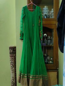Beautiful Green Embroidered Anarkali Gown with dup