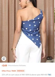 Blue Polka Dot One Shoulder Top
