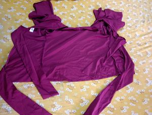 Maroon Ruffle Sleeve Crop Top