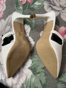 Chic White Croc-Embossed Heeled Mules