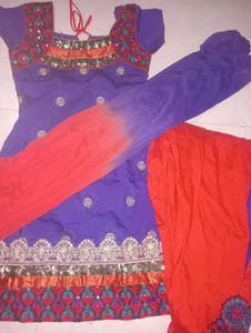 Purple Embroidered Kurta Set with Dupatta