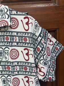 Men's Om Print Short Sleeve Kurta