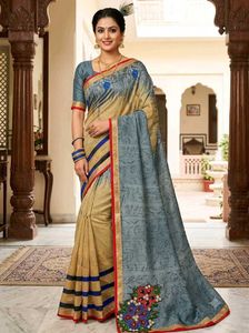 Elegant Beige and Blue Saree