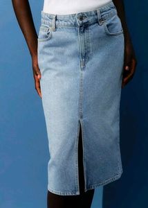 Denim Midi Skirt with Slit