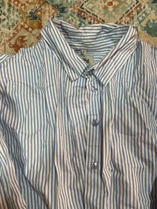 Oversized Blue Striped Cotton Shirt