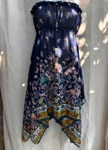 201110. Navy Floral Butterfly Strapless Dress
