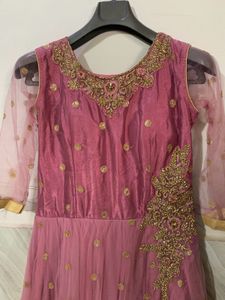 Pink &amp; Gold Embellished Anarkali