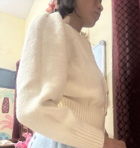 Cream Cardigan with Heart Buttons