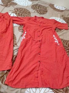 Orange Kurta Set with White Embroidery