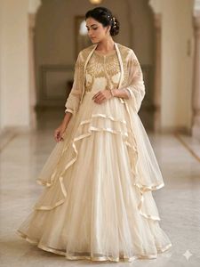 Elegant Cream & Gold Gown