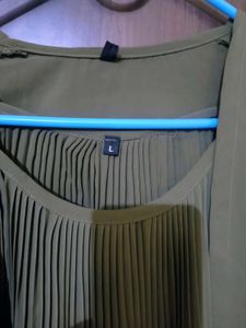 Stylish Olive Green Pleated Top with Shrug
