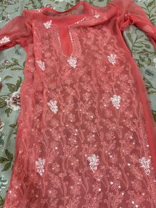 Charming Coral Chikankari Kurta