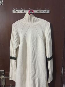 Elegant Cream Knit Turtleneck Dress