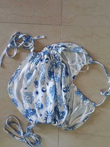 Blue and White Celestial Print Halter Top